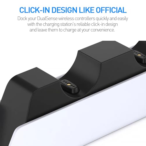 PS5 Controller Charger - Charge 2 Controllers to 90% in 50 Mins - No Annoying Lights - Click in Design Dual Fast Charging Stand Dock Station Holder Accessories for PlayStation DualSense Controller
