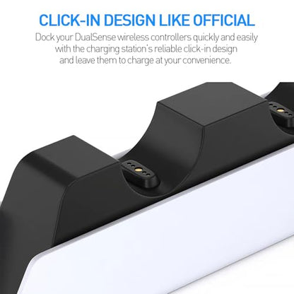PS5 Controller Charger - Charge 2 Controllers to 90% in 50 Mins - No Annoying Lights - Click in Design Dual Fast Charging Stand Dock Station Holder Accessories for PlayStation DualSense Controller