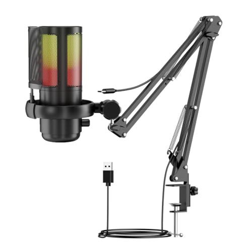 USB Microphone RGB with Stand Colorful Plug & Play Gaming Microphone for PC Computer Live Recording Noise Canceling Condenser Microphone (ME6P,Microphone Stand Set) - style: Microphone Stand Set