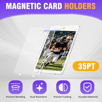 BURVAGY 12ct Magnetic Card Holder, 35pt Slim One Touch Card Holders, UV Protection Waterproof Hard Plastic Card Display Case Protectors Sleeves for Trading Cards, Sports, Game Cards, Football Baseball - size: 12 Pack