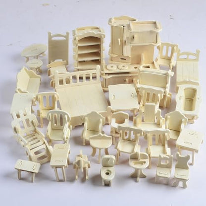 NWFashion 1:20 Scale Wooden Piecese 34Sets Furnitures for Dollhouse(Furniture Sets) - color: Furniture Sets