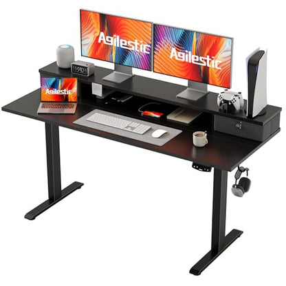 Agilestic 55 x 24 Inches Electric Standing Desk with 2 Storage Drawers, Stand Up Desk Adjustable Height, Sit and Stand Computer Table with Splice Board, Black - color: Black, size: 55 x 24 Inches with 2 drawers