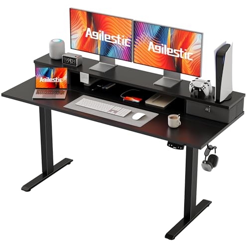 Agilestic 55 x 24 Inches Electric Standing Desk with 2 Storage Drawers, Stand Up Desk Adjustable Height, Sit and Stand Computer Table with Splice Board, Black - color: Black, size: 55 x 24 Inches with 2 drawers