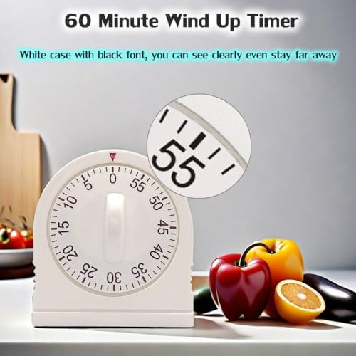 60 Minute Wind Up Timer, Visual Mechanical Timer with Loud Alarm, Manual Countdown Timers for Classroom, Home, Study and Cooking (2 Pack) - color: 2 Pack
