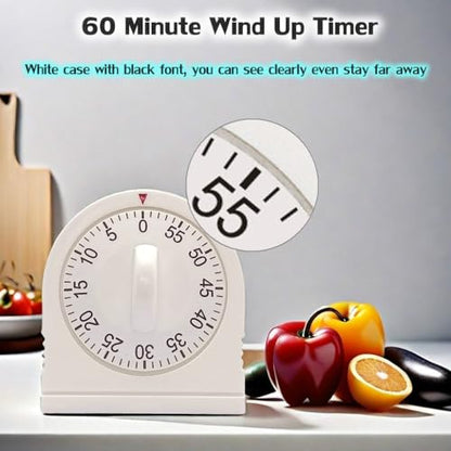 60 Minute Wind Up Timer, Visual Mechanical Timer with Loud Alarm, Manual Countdown Timers for Classroom, Home, Study and Cooking (2 Pack) - color: 2 Pack
