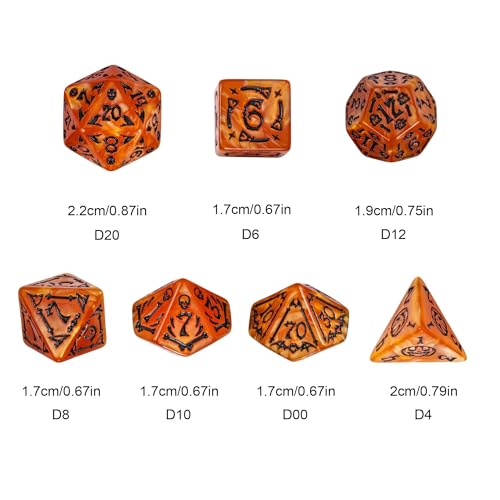 7-Die DND Dice Set Scary Pattern Polyhedral Dice Set with Leather Bag, Skull Dice D&D Dice Set for RPG Table Games.(Scary Pattern-Orange/Black Number) - color: Halloween Pattern-orange/Black Number