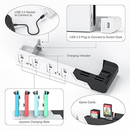 Controller Charging Dock Compatible With Nintendo Switch & OLED Model Joycons - Charges up to 6 Joycons With Game Card Storage Stand - color: Black＆White