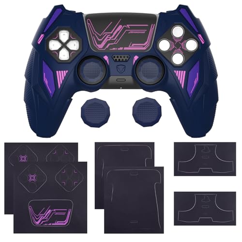 PlayVital Silicone Skin Set for PS5 Controller - Mecha Rhino Design, Anti-Slip Grip Cover Protector Compatible with Charging Dock, with Thumb Grips & Touchpad Sticker - Midnight Blue Purple - color: Midnight Blue & Purple