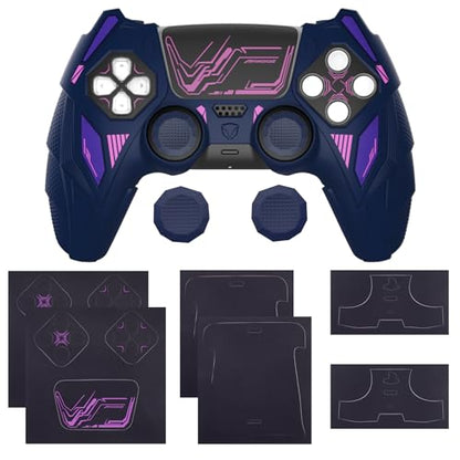 PlayVital Silicone Skin Set for PS5 Controller - Mecha Rhino Design, Anti-Slip Grip Cover Protector Compatible with Charging Dock, with Thumb Grips & Touchpad Sticker - Midnight Blue Purple - color: Midnight Blue & Purple