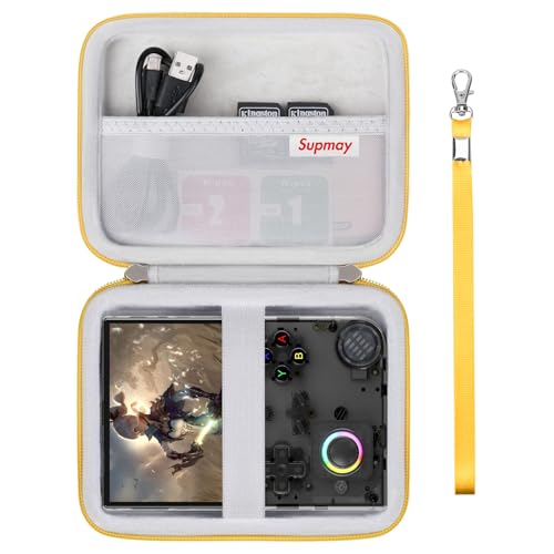 Supmay Hard Carrying Case for G350/RG35XX Pro/RG40XXV/RG405V/RG406V Retro Handheld Game Console, Retro Game Travel Storage Holder with Mesh Bag for SD Card, USB Charging Cable, User Manual, Yellow - color: Yellow