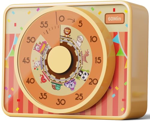 VOCOO Kids Visual Timer for Classroom - 60-Minute Countdown for Kitchen Cooking Office, Strong Magnet, Silent Time Management Tool, 2 AAA Batteries Included, Cute Animal Pattern (Orange) - color: Orange