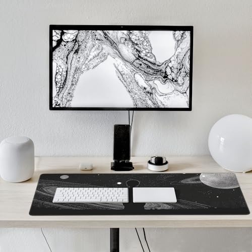 Japanese Cloud Desk Mat, Extended Gaming Mouse Pad, XL Size 35.4 x 15.7 inches, Black and Gray, Non-Slip Base - color: Auspicious Cloud