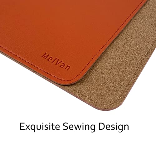 MelVan PU Leather Mouse Pad with Stitched Edge, Wood Mousepad, Waterproof Gaming Mouse Pad Mat for Computers, Laptop, Office & Home, 10.2" x 8.3", 1 Pack (Orange) - color: Orange