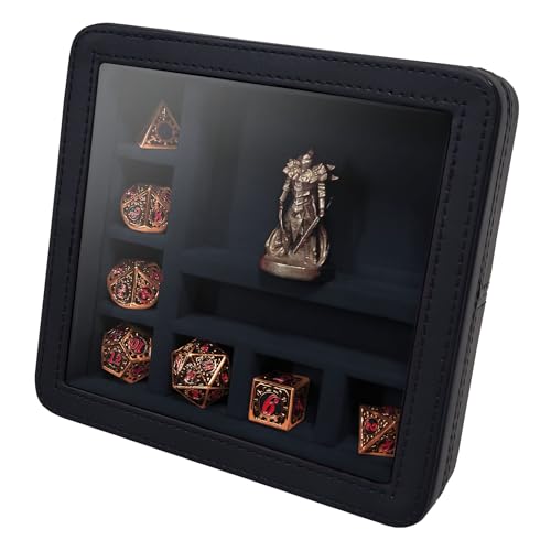 Forged Dice Co. RPG Character Shrine Display Case for Dice and DND Miniatures - Includes Travel Dice Tray and Display Lid - Compatible with Dungeons and Dragons Dice and Miniatures - Black - color: Black