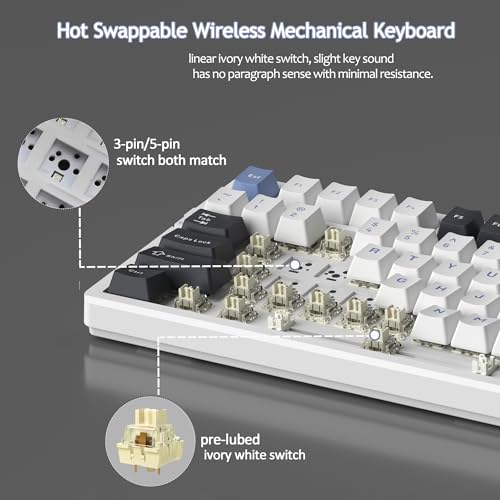 MageGee LIGHT100 Wireless Creamy Keyboard, Gasket Structure Hot Swappable, Tri-Mode 2.4G/USB-C/BT5.0 RGB Backlit Mechanical Gaming Keyboard for Win/Mac/PC, PBT Keycap, 4000mAh Battery, Blue - color: Black Blue/Ivory White Switch