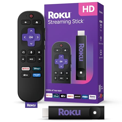Roku Streaming Stick HD with Voice Remote | Compact 4K Streaming Device for TV with Roku Voice Remote & Long-Range Wi-Fi - Free & Live Local News, Sports - style: HD