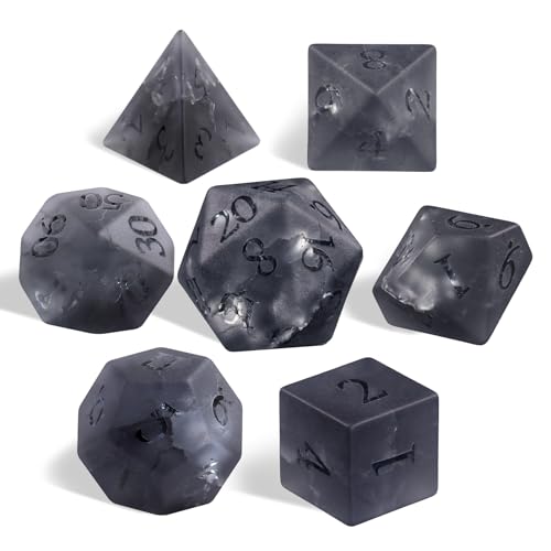 Cracked Matte Gray 7Pcs Polyhedral Dice Set, K9 Crystal Cat's Eye Multi-Faceted DND Dice for Dungeons and Dragons RPG Tabletop Game (Matte Cracked Gray) - color: Matte Cracked Gray