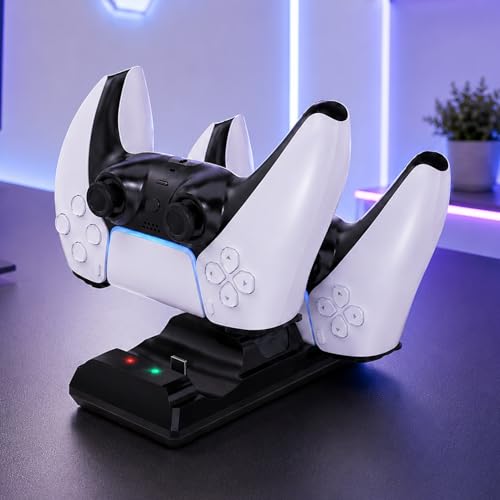 PS5 DualSense Controller Charging Dock, Dual Fast Charging Station with LED Indicator, Wireless Gamepad Charger Stand Holds 2 Controllers