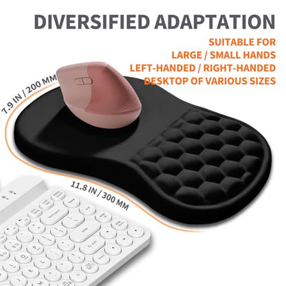 Ergonomic Joint Wrist Support Mouse Pad with Memory Foam Cushion Massage Bump, Carpal Tunnel Pain Relief Mousepad Slope Design for Wrist Rest, 11.8x7.9 in, Black - color: Black