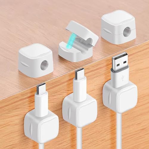TAIKULE 6 Pack Magnetic Cable Clips White Cable Management USB Cable Power Wire Cord Clips for Home Office Desk Phone Car Wall Desktop Nightstand