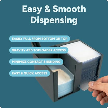 Trading Card Toploader & Penny Sleeve Station with Anti-Slip Base & Tool Storage | Dual Compartment Heavy-Duty Dispenser for Sports Cards & TCG | One-Hand Access Organizer for Card Breaks & Sorting