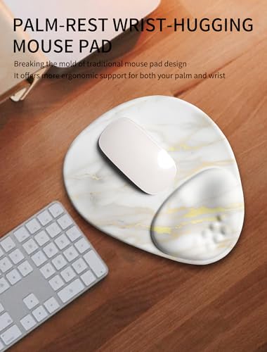 Palm-Rest and Wrist-Hugging Mouse Pad Wrist Rest, Ergonomic Wrist Support with Curve Fitting Cushioned Memory Foam for Carpal Tunnel Pain Relief, 9.9 x 8.3 Inch, Platinum Marble - color: Platinum Marble