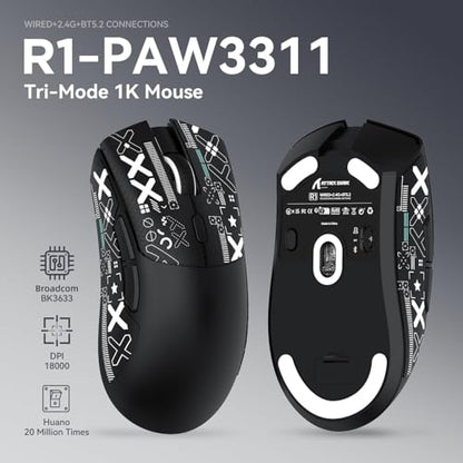 ATTACK SHARK X68HE 60% Wired RT 8K Keyboard+Wireless R1 Mouse-Black Contour | Adjustable Actuation,Hall Effect Mechanical Magnetic Switch,Coiled Cable,USB C/2.4Ghz/BT Ultralight 18K DPI Mice for PC Gamer - color: Black Contour, size: Keyboard Mouse