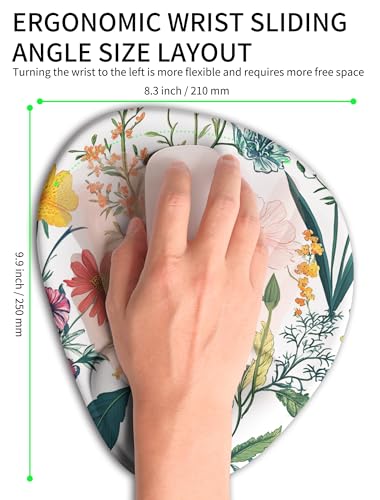 Palm-Rest and Wrist-Hugging Mouse Pad Wrist Rest, Ergonomic Wrist Support with Curve Fitting Cushioned Memory Foam for Carpal Tunnel Pain Relief, 9.9 x 8.3 Inch, Blossoms - color: Blossoms