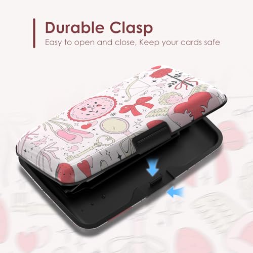 Credit Card Holder for Women, RFID Blocking Aluminum Hard Card Case, Mini Metal Wallet for Business Travel, Pink Bow Love - color: Pink Bow Love
