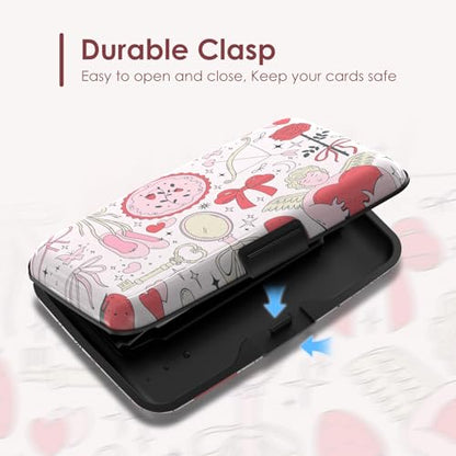 Credit Card Holder for Women, RFID Blocking Aluminum Hard Card Case, Mini Metal Wallet for Business Travel, Pink Bow Love - color: Pink Bow Love