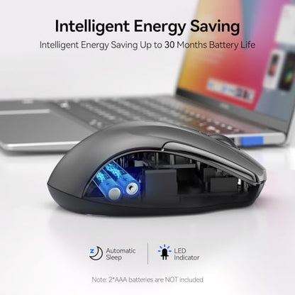 TECKNET Wireless Mouse, BT 5.0/2.4G, Silent 4800 DPI 6 Buttons, Grey | Bluetooth 5.0/3.0 & USB A, 2-Device Easy Switch, Wide OS Compatible, 6-DPI, Ergonomic for S/M Hands, Extended Battery - color: Grey