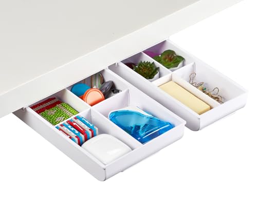 Bostitch Konnect Under Desk Drawer, Self-Adhesive Slide Out Storage Organizer with 4 Customizable Dividers, 2-Pack - color: White, size: 2 Count (Pack of 1)