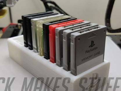 Memory Card Holder Rack Tray Display Stand for Sony PlayStation/PS1/PS2, Save Data Cartridge Organizer, Holds 12 Cards, Compact Tabletop 3D Printed Travel Case Box