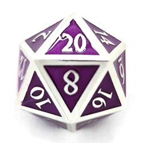 Metal D20 F Dice Critical Fail F 20 Sided Die Set DND Number Role Playing Game Dungeons and Dragons D&D Black Silver Red Blue Gold Copper Purple Green Pink White (Single Dice, Purple and Silver) - color: Purple and Silver, style: Single Dice
