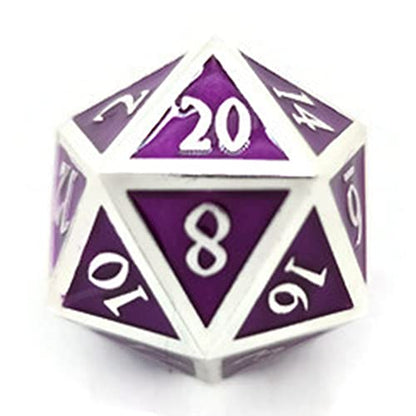 Metal D20 F Dice Critical Fail F 20 Sided Die Set DND Number Role Playing Game Dungeons and Dragons D&D Black Silver Red Blue Gold Copper Purple Green Pink White (Single Dice, Purple and Silver) - color: Purple and Silver, style: Single Dice