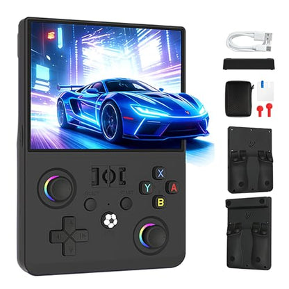 R36MAX 2 Retro Handheld Game Console, 4.5 Inch IPS HD Screen Portable Retro Game Console, 1.5GHz CPU Support 30+ Emulator Console Video Game Console, 4000mAh (Black) - color: Black