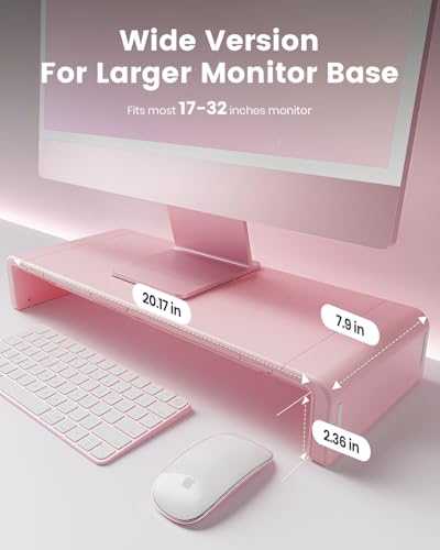 Pink Monitor Stand Riser, Klearlook Foldable, Height Adjustable Computer Stand, Desk Shelf Riser with Storage Drawer &Tablet Phone Stand for Desktop, Laptop - color: Pink