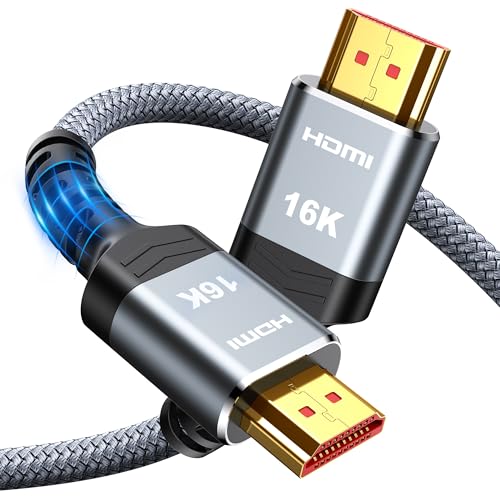 Highwings 16K 8K HDMI Cable 10FT, 96Gbps Ultra High Speed Braided Nylon Cord with Ethernet, Supports 16K@60Hz 8K@120Hz 4K@240Hz HDCP 2.3 & Dynamic HDR for PS5/PC/Roku TV/Blu-ray/Home Theater - color: Grey, size: 10 feet