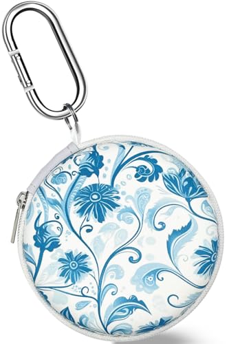 Earbud Case Headphone Organizer Ear Bud Case Portable EVA Carrying Box Storage Bag with Carabiner for AirPods Beats Bose Galaxy Buds 4/3/FE Data Cable Storage (Blue Floral) - color: Blue Floral