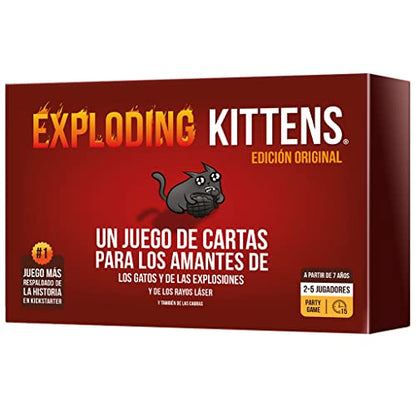 Exploding Kittens Edicion Original Spanish Version - 2-5 Jugadores - Edades 7+ - Juego de 15 Minutos - Juego de Cartas de Alto Riesgo - Juego de Fiesta, Noche de Juegos Familiar, para Niños y Adultos - style: Exploding Kittens Español