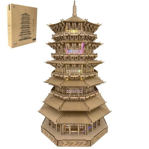 3D Wooden Puzzles for Adults Wooden Pagoda Assembly Model Kits,3D Puzzle Adult Building Crafts for Adults and 14+ Teens.(Five-Storied Pagoda 1287 Pieces)
