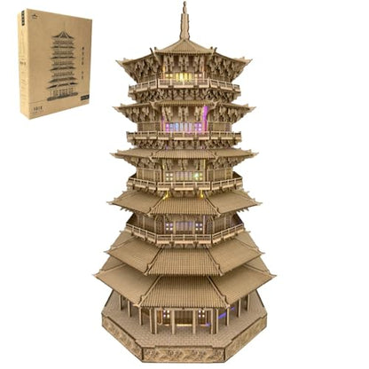 3D Wooden Puzzles for Adults Wooden Pagoda Assembly Model Kits,3D Puzzle Adult Building Crafts for Adults and 14+ Teens.(Five-Storied Pagoda 1287 Pieces)