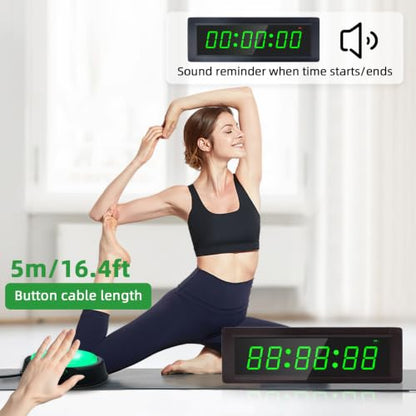 Gym Timer Clock with Remote Control & Push Button,7 RGB Color, Programmable Interval Timer, Countdown/Up Stopwatch,Wall Clock for Home Gym Garage,Portable Training Accessories(Battery) - style: battery