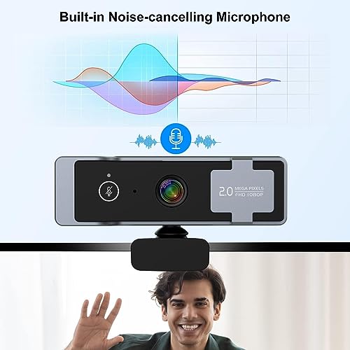 1080P Webcam for PC, Computer Camera with Privacy Cover & Tripod, Dual Noise-Cancelling Microphones, Ideal for Zoom, Skype, Video Calls & Conferences