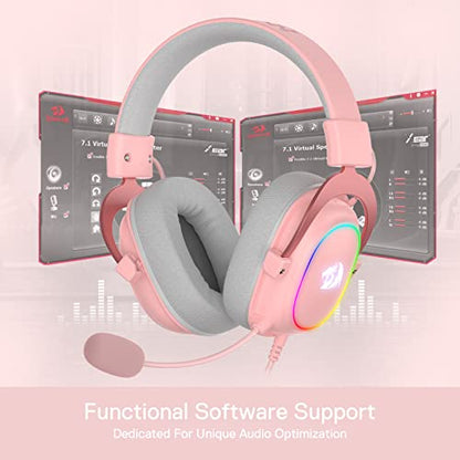 Redragon H510 Zeus-X RGB Pink Wired Gaming Headset - 7.1 Surround Sound - 53MM Audio Drivers in Memory Foam Ear Pads w/Durable Fabric Cover- Multi Platforms Headphone - USB Powered for PC/PS4/NS - color: Pink H510 RGB