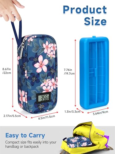 YOUSHARES Insulin & peptide Cooler Travel Case for Pen & Vials, Temperature Display Diabetic Med Cooling Bag with Protective Ice Brick, TSA Approved Refrigerated Diabetes Supplies Carrying Organizer - color: 01_magnolia