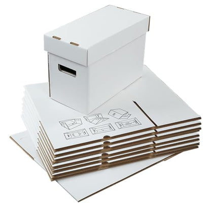 CROSSDESIGN 10 Pack Box Storage for Storing Small Items/Books/Kitchen/Supplies/Card, Corrugated Board Holds 150-175 Comics Collapsible/Stackable - size: 10 Pack | w/ handle