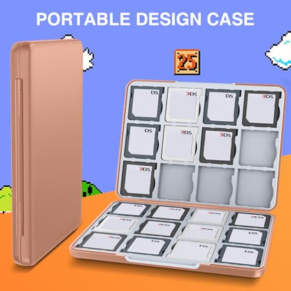 HEIYING 3DS Card Case with 24 Precise Slots for DS 2DS 3DS Game Card | Portable Game Card Case, Hard ABS Shell with Soft Silicone Lining, Precise Card Slots,Magnetic Closure for Easy Access - color: Brown
