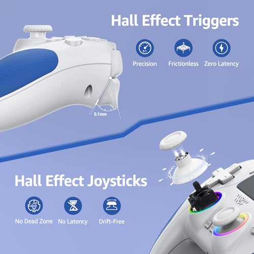 IWGAME RGB Wireless Controller for PS-5/PC, Hall Effect Joysticks & Triggers Gamepad with Programmable/Remap/Turbo Functions, 3.5MM Audio Jack, 6-Axis Motion Control,Dual Vibration(Blue) - color: White