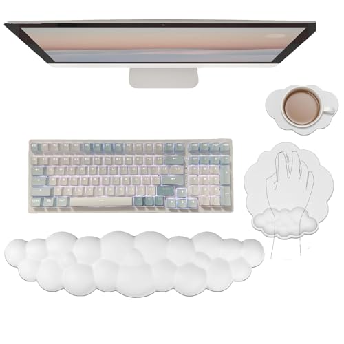 Cloud Wrist Rest Keyboard Cute Cloud Mouse Pad with Wrist Rest for Keyboard and Mouse Leather Cloud Wrist Pad Non-Slip Wrist Support for Computer Gaming Home Office Desk Decor Relief Pain White - color: 3pcs Leather White